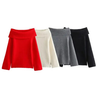 Pulls à épaules dénudées sur fond blanc.