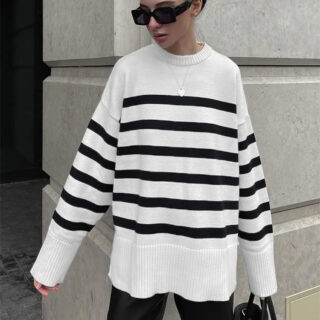 Pull long marinière en maille à rayures pour femme