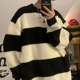Pull rétro larges rayures pour homme