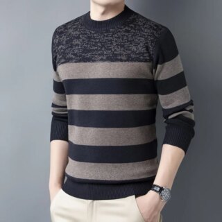 Pull rayé à manches longues col rond pour homme