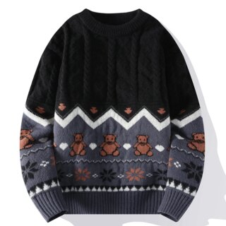 Pull norvégien jacquard motif ourson pour homme