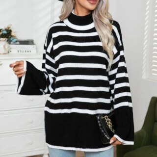 Pull marinière à col roulé pour femme