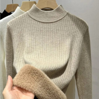 Pull col cheminé doublé chaud beige