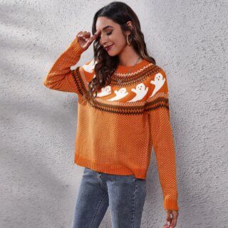 Pull d'Halloween motifs fantômes pour femme