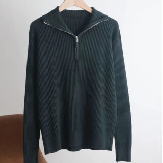 Pull zippé côtelé femme
