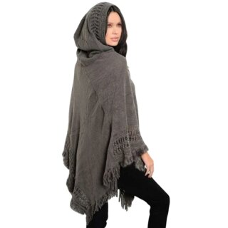 Pull poncho à franges à capuche pour femme