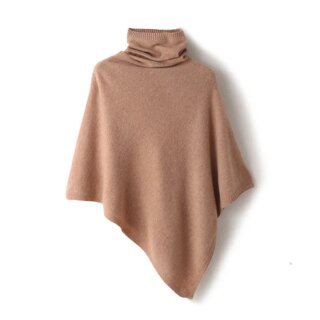 Pull poncho col roulé cachemire femme