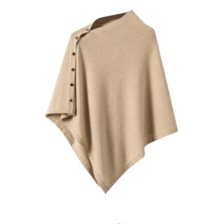 Pull poncho en laine à boutonnage pour femme