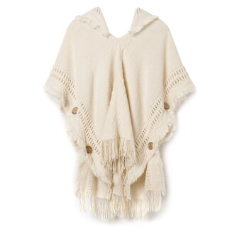 Poncho à capuche ethnique pour femme avec glands
