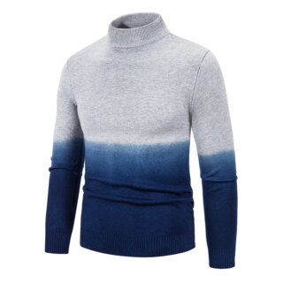 Pull à col cheminée gris et dégradé de bleus