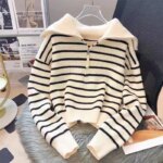 Pull marin rayé col zippé pour femme