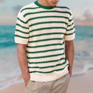 Pull rayé grosse maille à manches courtes pour homme