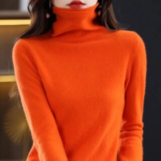 Pull à col roulé pour femme, 100% laine