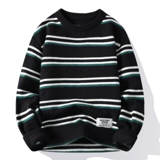 Pull rayé noir à manches longues pour homme