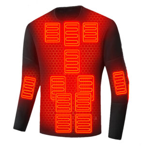On voit un sous pull chauffant noir avec les zones chauffantes en surbrillance.