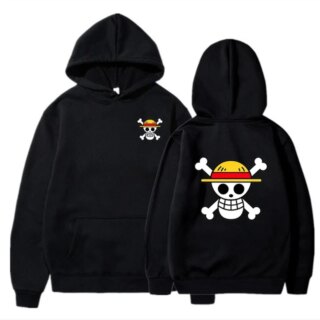 Pull one piece noir vu de face et de dos sur fond blanc.