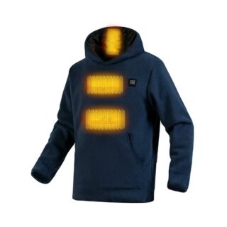 Pull chauffant à capuche sur fond blanc.