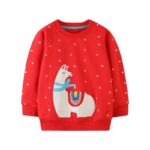 pull rouge fille motif lama alpaga