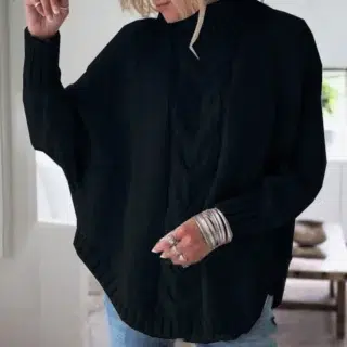 Pull chauve-souris col cheminée une torsade pour femme